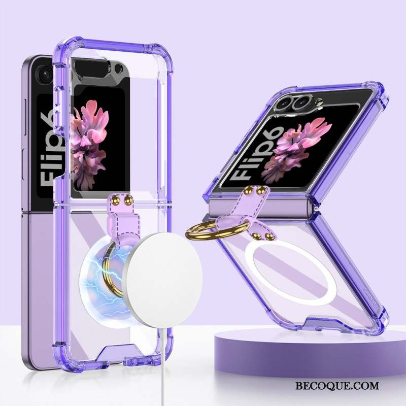 Coque GKK pour Samsung Galaxy Z Flip6 5G Transparente Anneau-Support Compatible MagSafe GKK