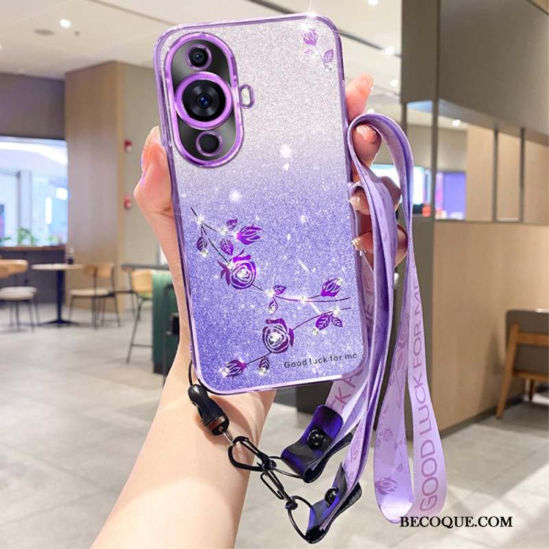 Coque Huawei Nova 11 Pro Paillettes Strass avec Lanière