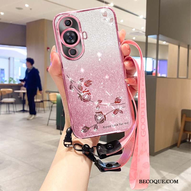 Coque Huawei Nova 11 Pro Paillettes Strass avec Lanière