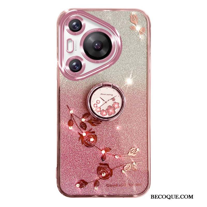 Coque Huawei Pura 70 Pro Fleurs et Strass avec Support KADEM