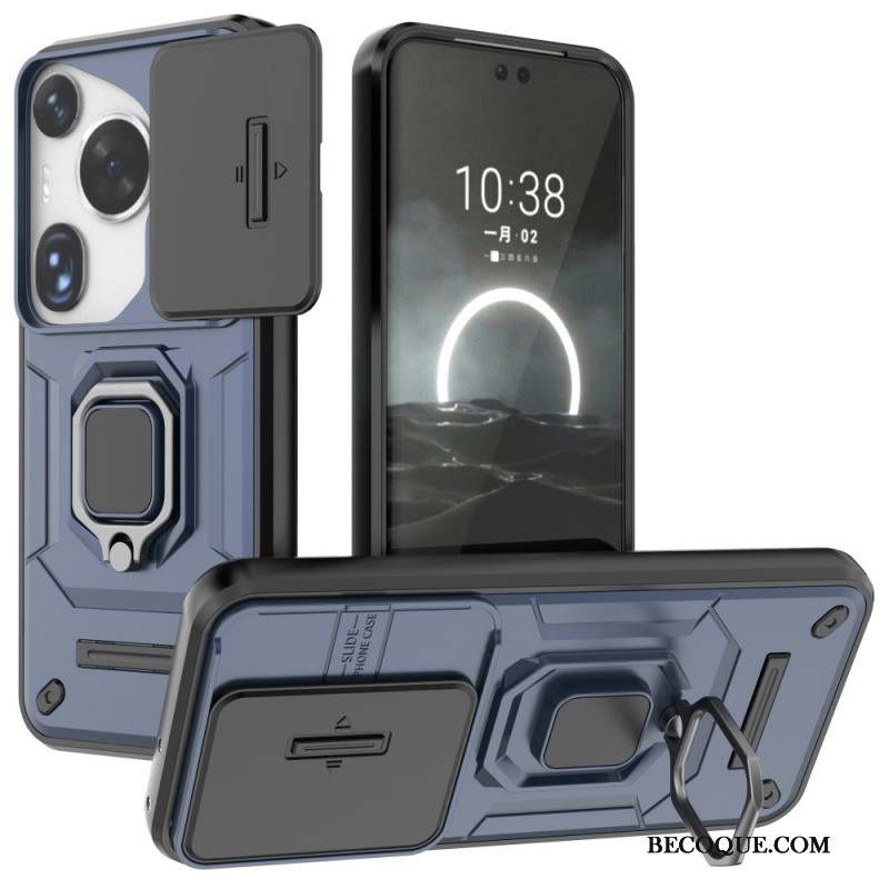 Coque Huawei Pura 70 Ultra Ring Résistante avec Protection Objectif Coulissante