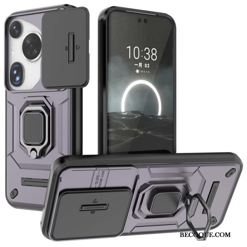 Coque Huawei Pura 70 Ultra Ring Résistante avec Protection Objectif Coulissante