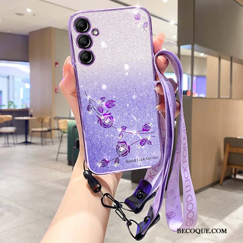 Coque KADEM pour Samsung Galaxy A16 4G / 5G Strass et Fleurs à Lanière KADEM