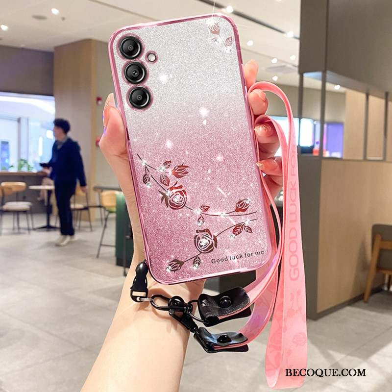 Coque KADEM pour Samsung Galaxy A16 4G / 5G Strass et Fleurs à Lanière KADEM