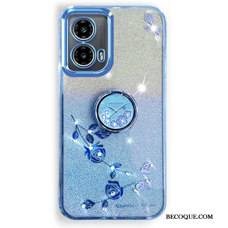 Coque Motorola Edge 50 Fusion Fleurs et Strass Anneau-Support