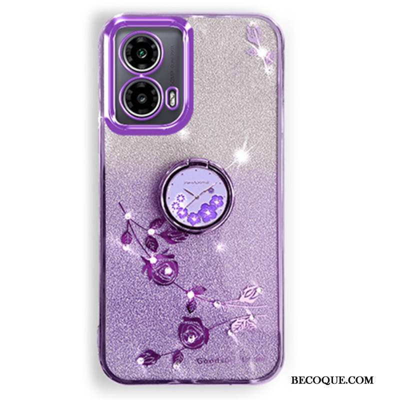 Coque Motorola Edge 50 Fusion Fleurs et Strass Anneau-Support