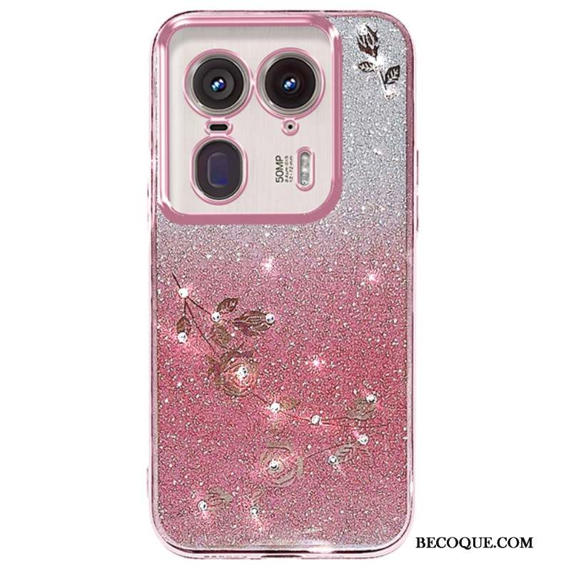 Coque Motorola Edge 50 Ultra Fleurs et Strass