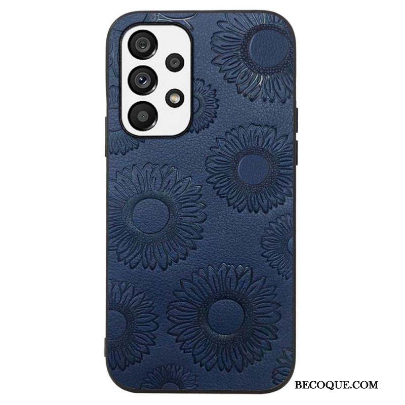 Coque Samsung Galaxy A13 Effet Cuir Fleurs