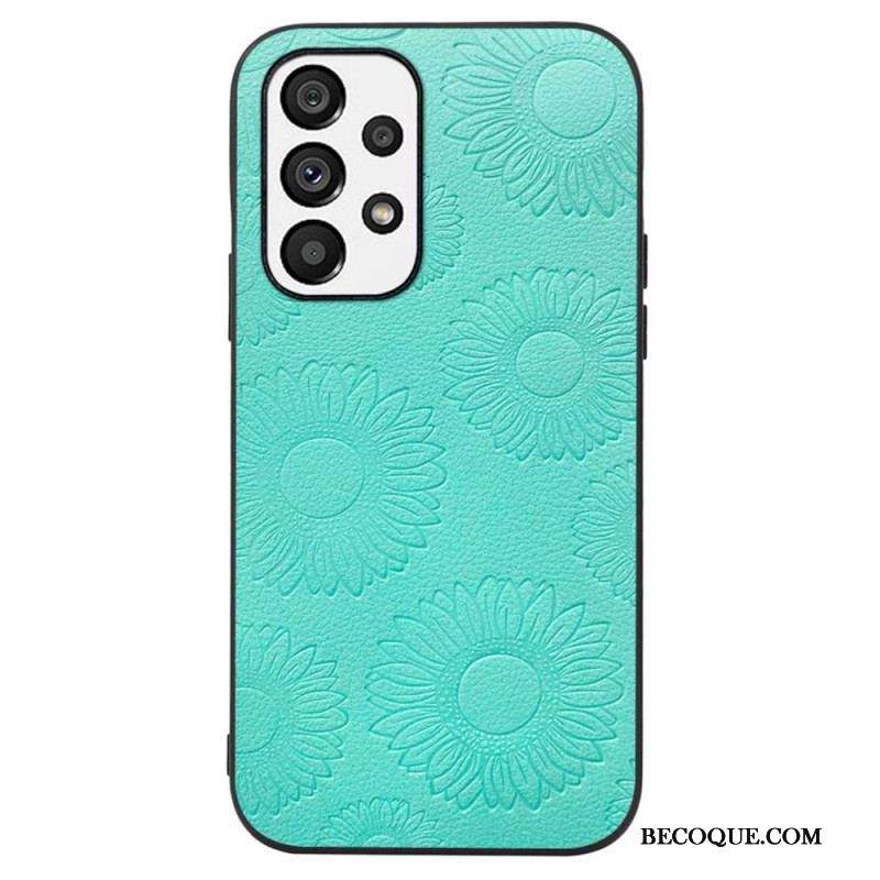 Coque Samsung Galaxy A13 Effet Cuir Fleurs