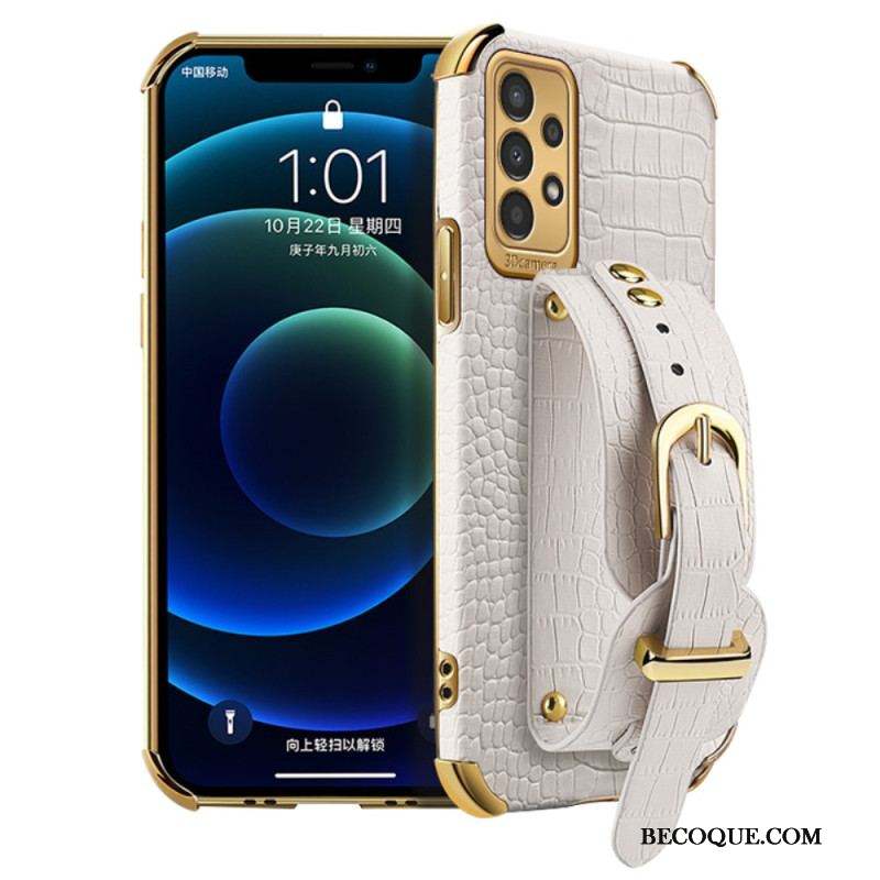 Coque Samsung Galaxy A13 Style Crocodile avec Sangle Support