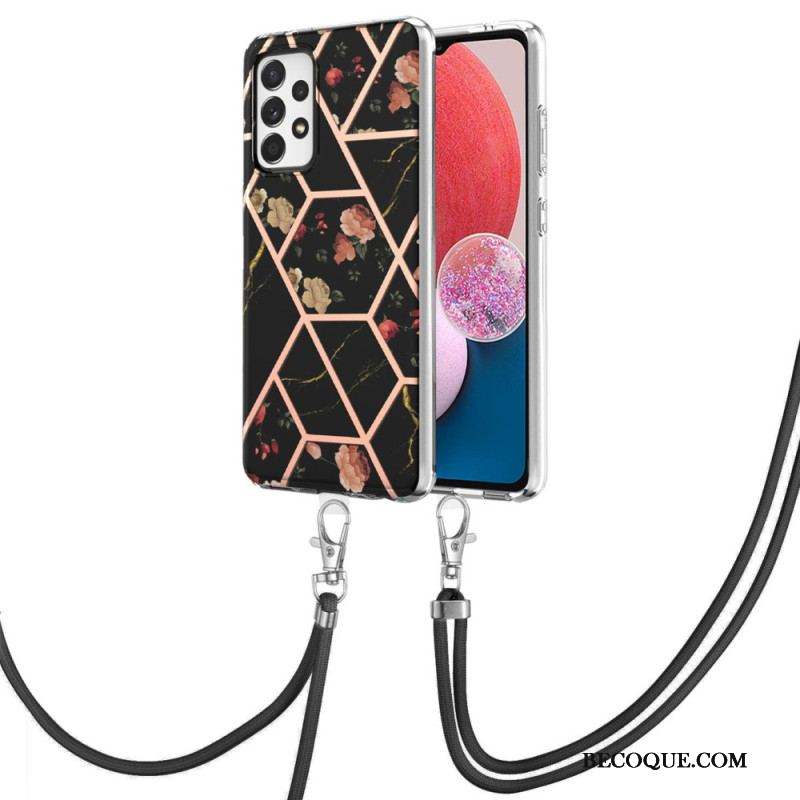 Coque Samsung Galaxy A13 à Cordon Fleurs