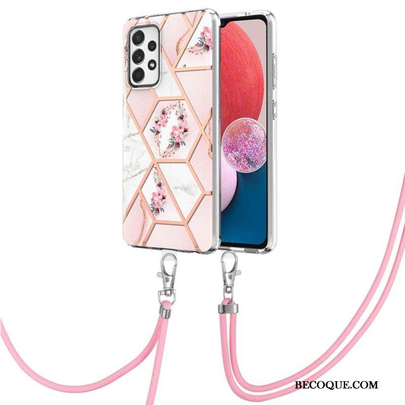 Coque Samsung Galaxy A13 à Cordon Fleurs