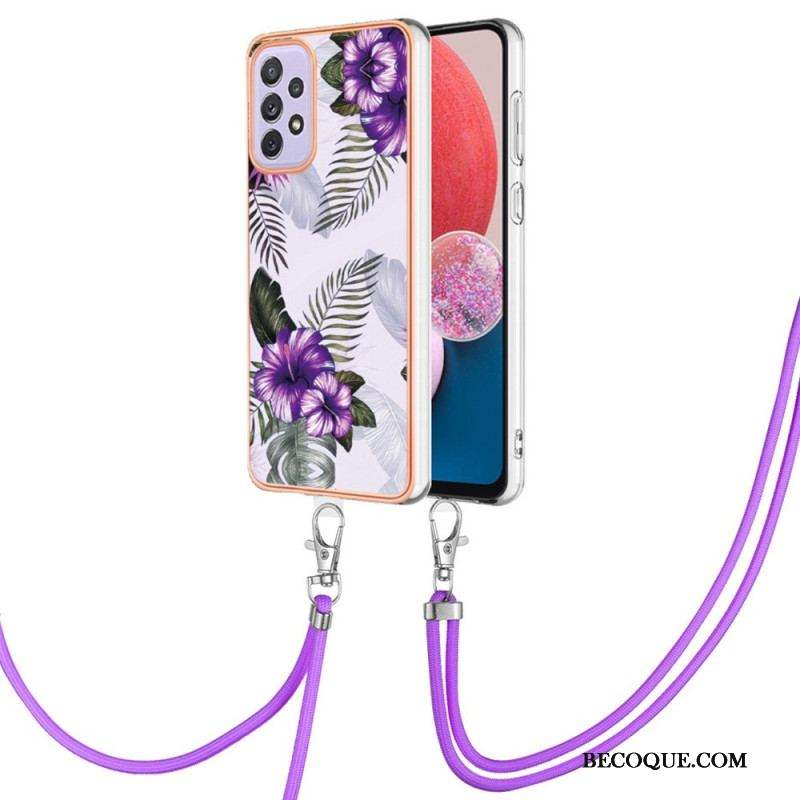 Coque Samsung Galaxy A13 à Cordon Fleurs