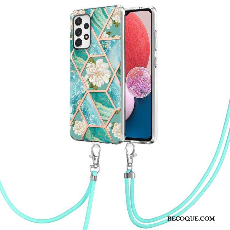 Coque Samsung Galaxy A13 à Cordon Fleurs