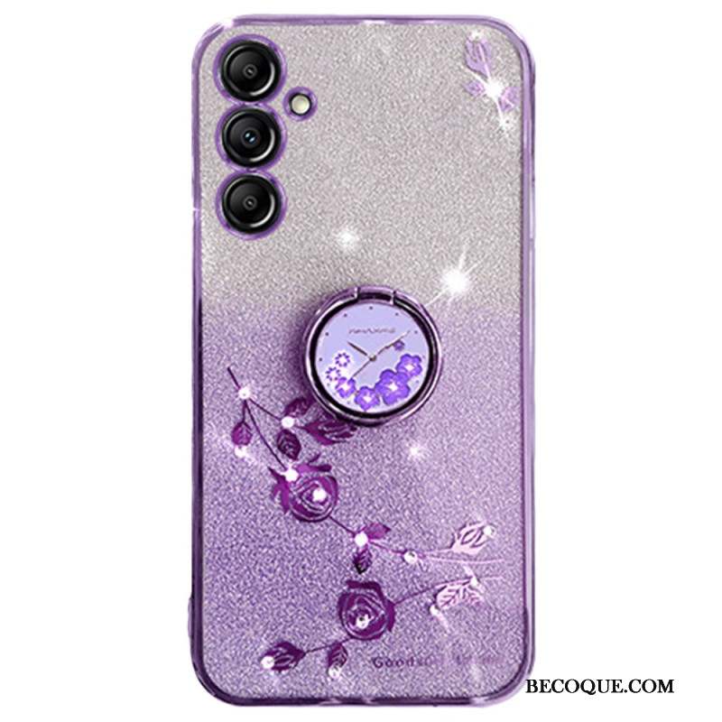 Coque Samsung Galaxy A16 4G / 5G Anneau-Support Fleurs et Strass KADEM