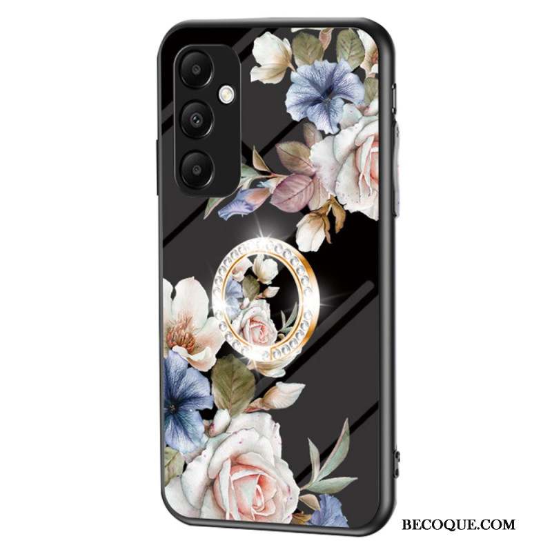 Coque Samsung Galaxy A55 5G Verre Trempé avec Support Motif Floral