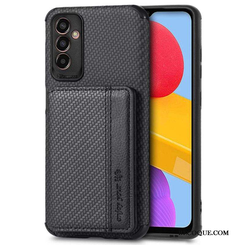 Coque Samsung Galaxy M13 Fibre de Carbone et Portefeuille Magnétique