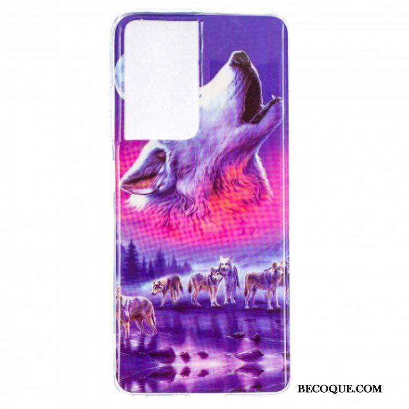 Coque Samsung Galaxy S21 Ultra 5G Série Loup Fluorescente