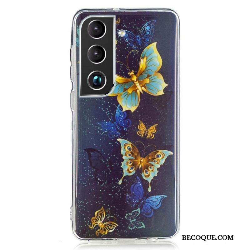 Coque Samsung Galaxy S22 5G Papillons Bleus Fluorescente