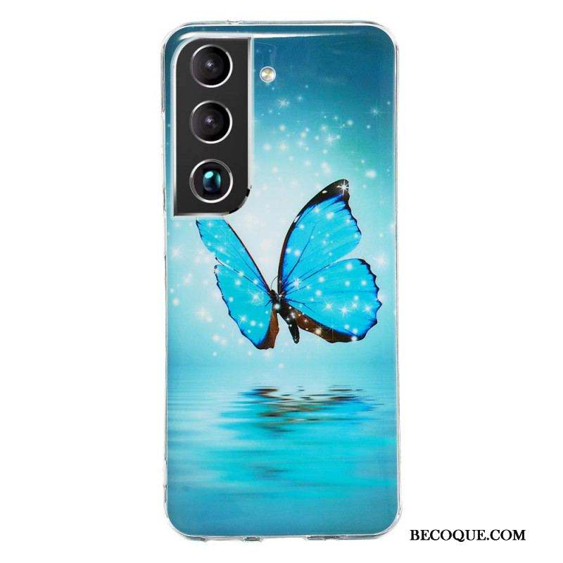 Coque Samsung Galaxy S22 5G Papillons Bleus Fluorescente