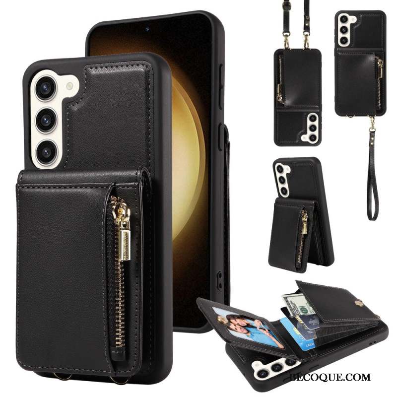 Coque Samsung Galaxy S24 Plus 5G Porte-Cartes avec Blocage RFID, Lanière et Bandoulière