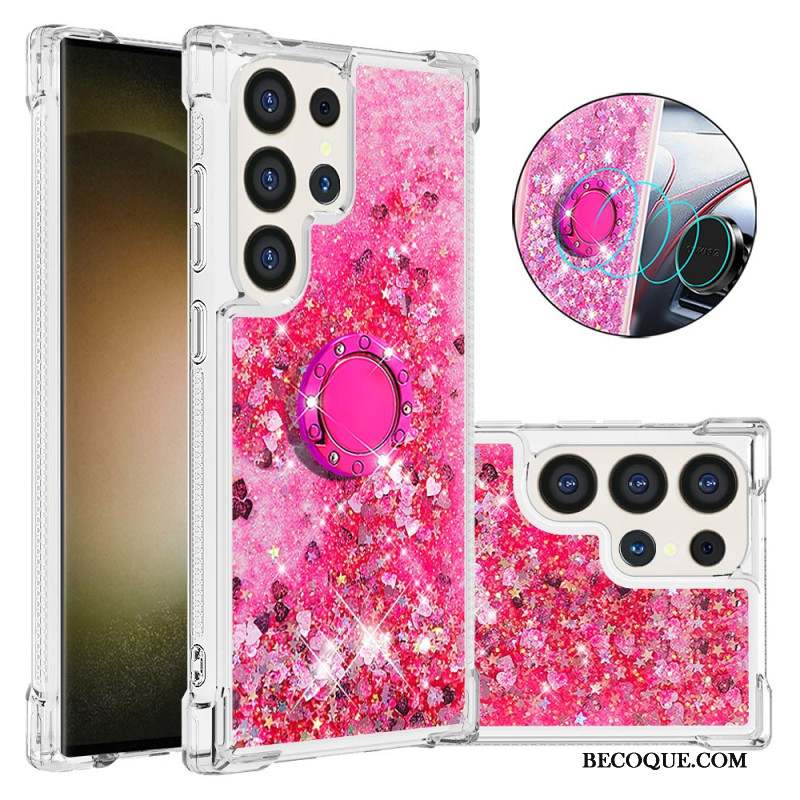 Coque Samsung Galaxy S24 Ultra 5G Paillettes avec Anneau-Support