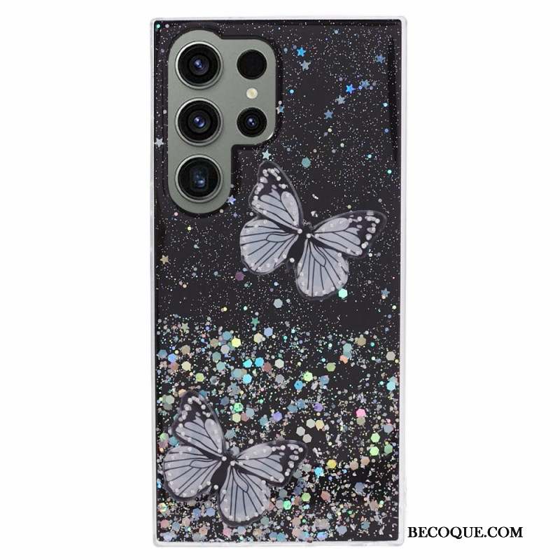 Coque Samsung Galaxy S24 Ultra 5G Paillettes avec Papillons