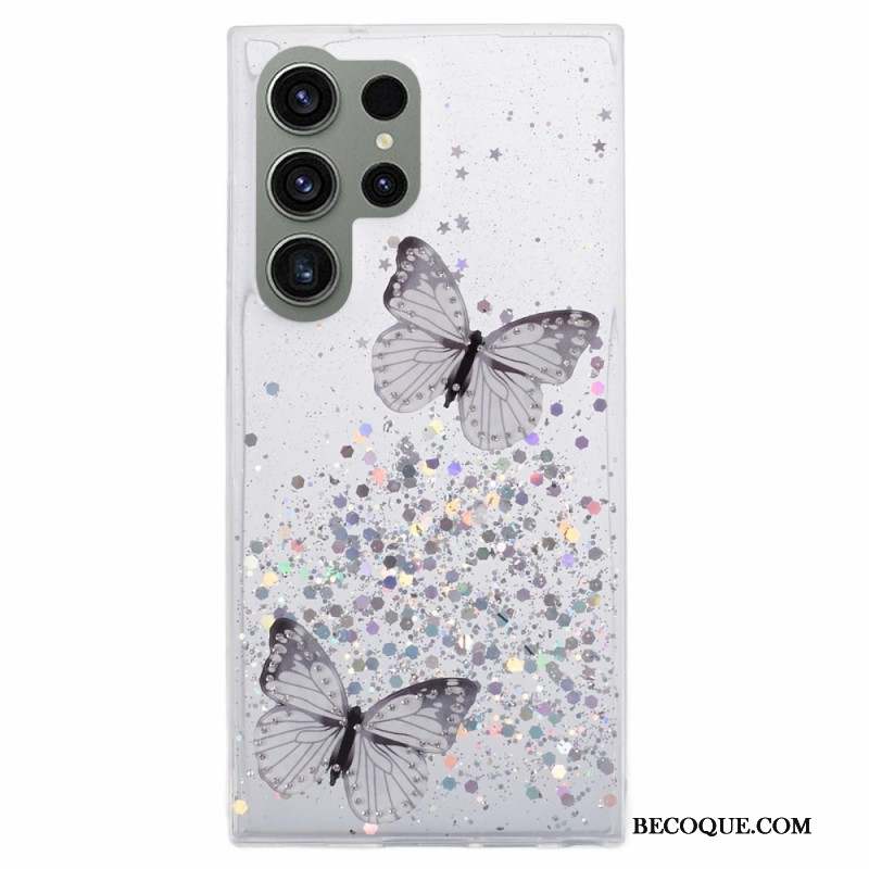 Coque Samsung Galaxy S24 Ultra 5G Paillettes avec Papillons