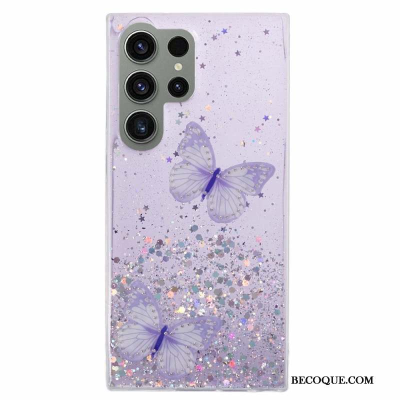 Coque Samsung Galaxy S24 Ultra 5G Paillettes avec Papillons