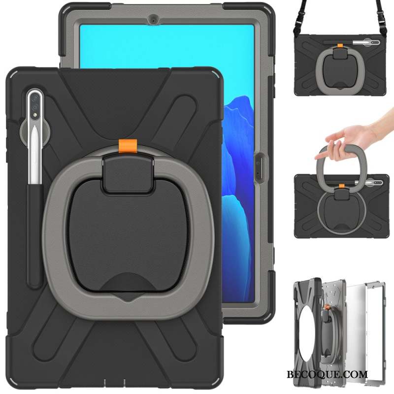 Coque Samsung Galaxy Tab S9 FE Plus / S9 Plus / S8 Plus / S7 Plus Support Rotatif avec Sangle