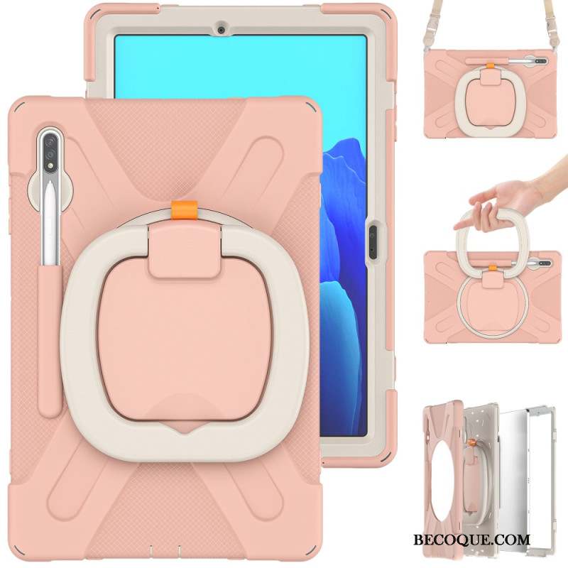 Coque Samsung Galaxy Tab S9 FE Plus / S9 Plus / S8 Plus / S7 Plus Support Rotatif avec Sangle