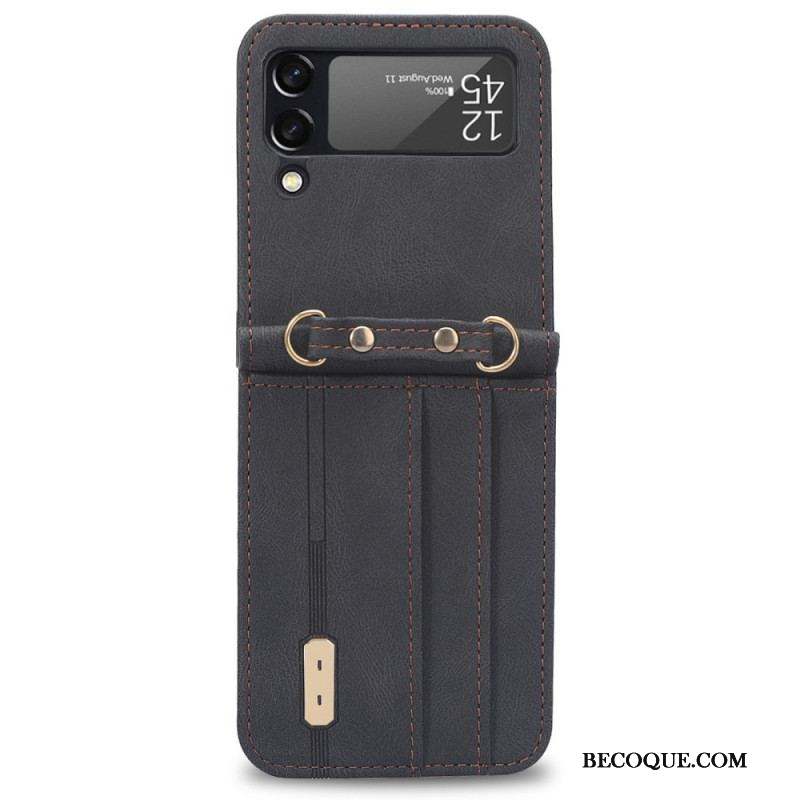 Coque Samsung Galaxy Z Flip 3 5G Style Cuir Porte-Cartes et Lanière