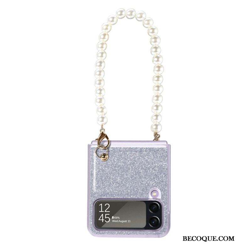 Coque Samsung Galaxy Z Flip 4 Paillettes Lanière en Perles