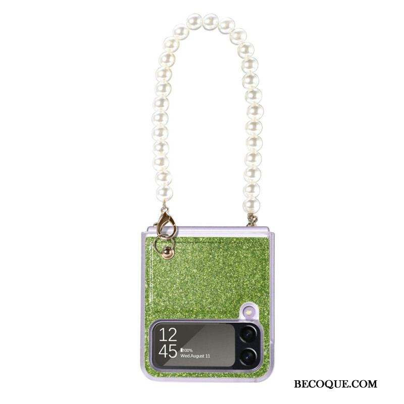 Coque Samsung Galaxy Z Flip 4 Paillettes Lanière en Perles