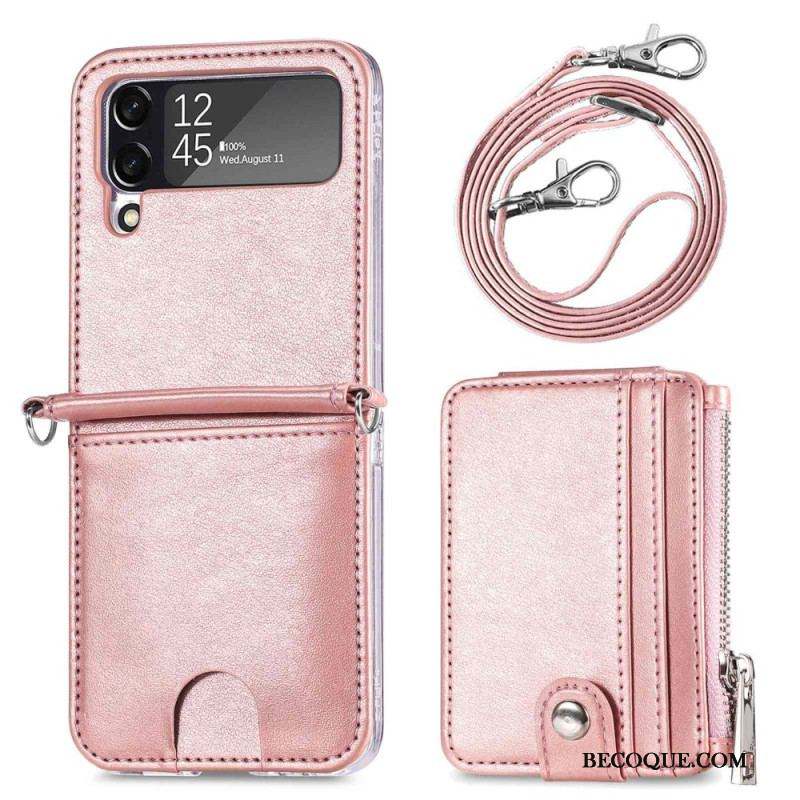 Coque Samsung Galaxy Z Flip 4 Portefeuille avec Bandoulière