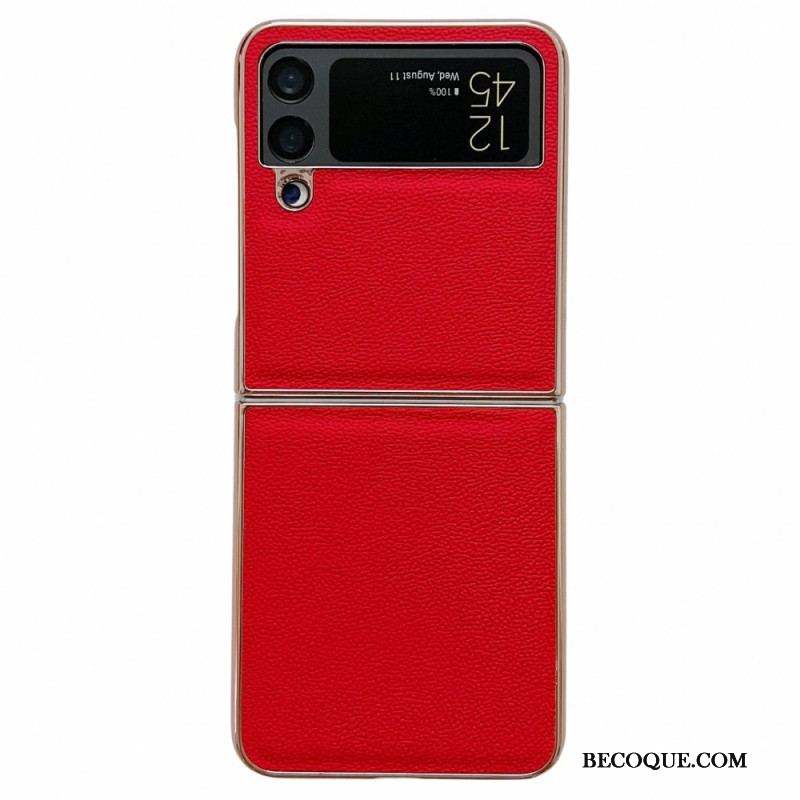 Coque Samsung Galaxy Z Flip 4 Vrai Cuir Rebords Dorés