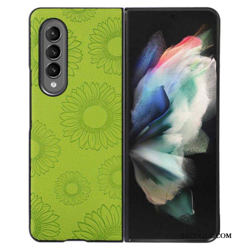 Coque Samsung Galaxy Z Fold 4 Simili Cuir Enduit Motif Tournesols