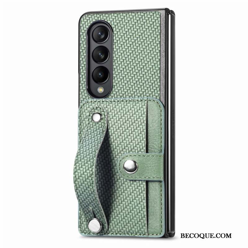 Coque Samsung Galaxy Z Fold 5 Fibre Carbone Porte-Cartes et Sangle