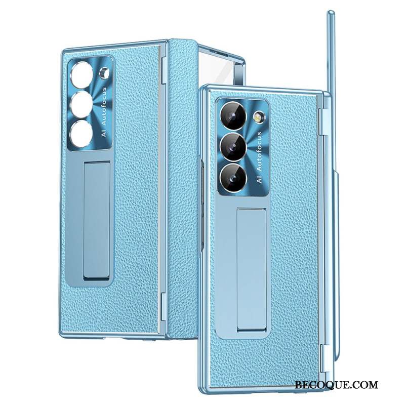 Coque Samsung Galaxy Z Fold 6 Simili Cuir Support et Porte-Stylet