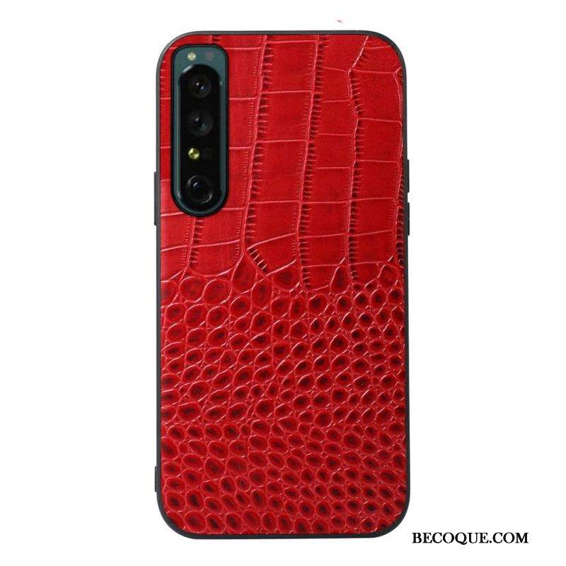 Coque Sony Xperia 1 IV Véritable Cuir Texture Crocodile