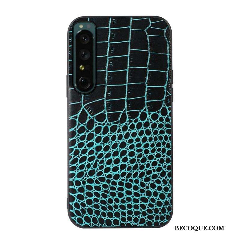 Coque Sony Xperia 1 IV Véritable Cuir Texture Crocodile