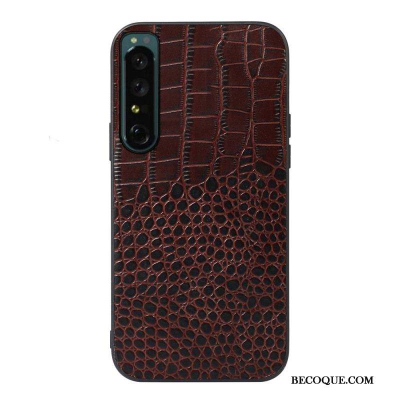 Coque Sony Xperia 1 IV Véritable Cuir Texture Crocodile