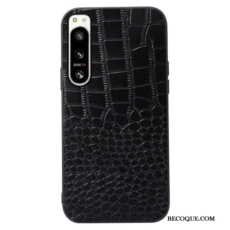 Coque Sony Xperia 5 IV Cuir Véritable Texture Crocodile