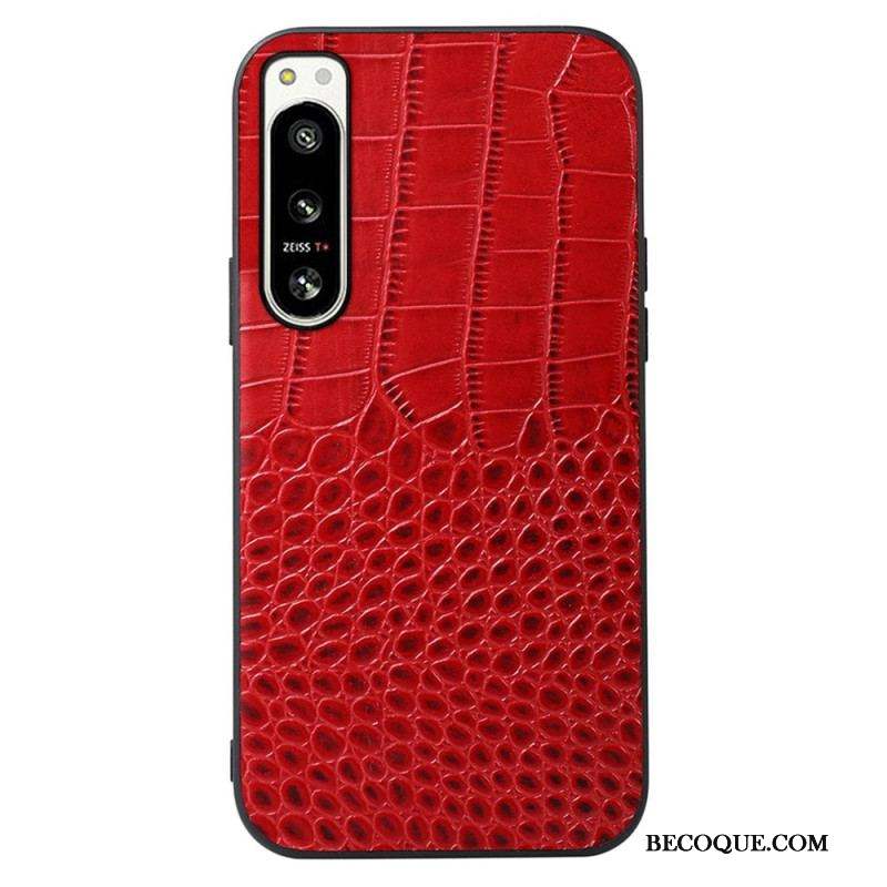 Coque Sony Xperia 5 IV Cuir Véritable Texture Crocodile