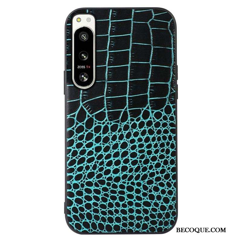 Coque Sony Xperia 5 IV Cuir Véritable Texture Crocodile