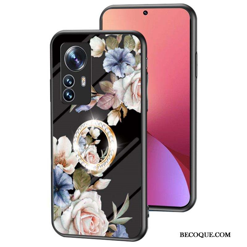 Coque Xiaomi 12 / 12X Verre Trempé avec Anneau Fleurs