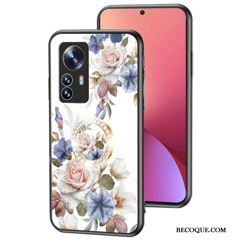 Coque Xiaomi 12 / 12X Verre Trempé avec Anneau Fleurs