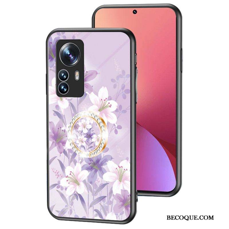 Coque Xiaomi 12 / 12X Verre Trempé avec Anneau Fleurs