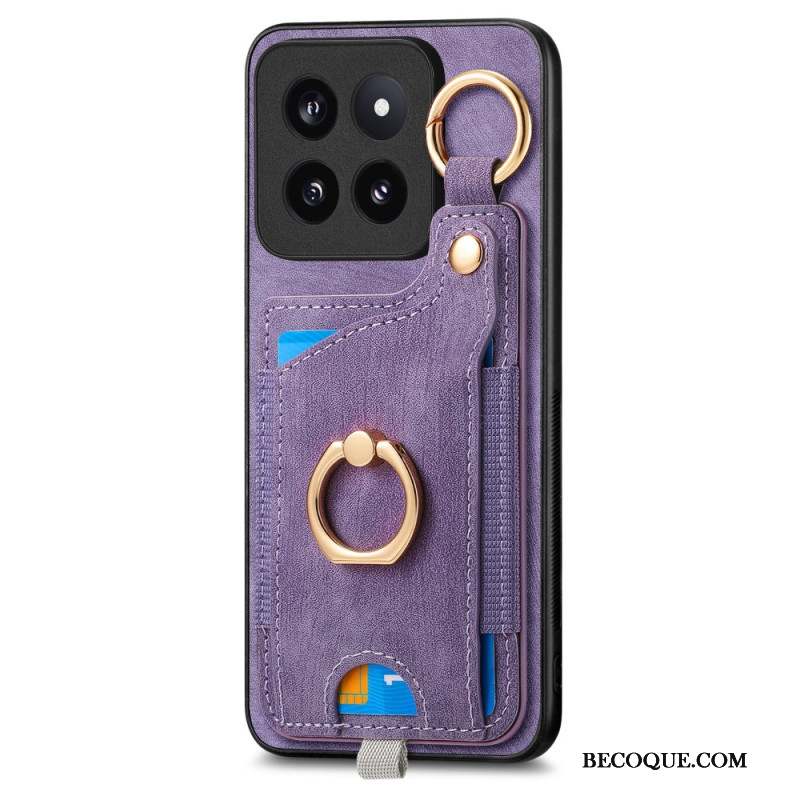 Coque Xiaomi 14 Pro Rétro Porte-Cartes et Anneau