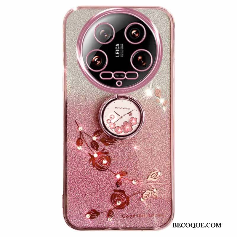 Coque Xiaomi 14 Ultra Paillettes et Fleurs Support KADEM